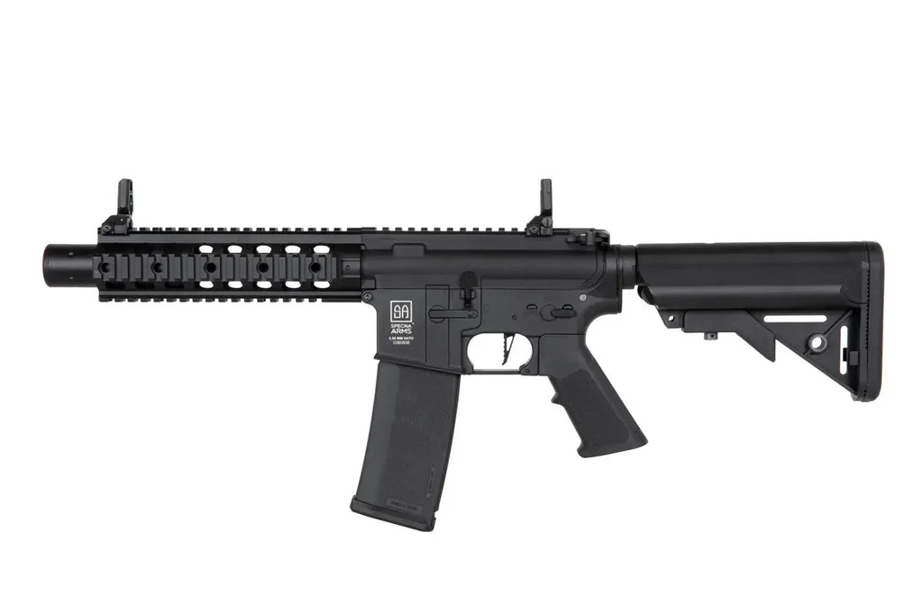 SPECNA ARMS AEG rifle with tactical rail and adjustable stock for airsoft enthusiasts