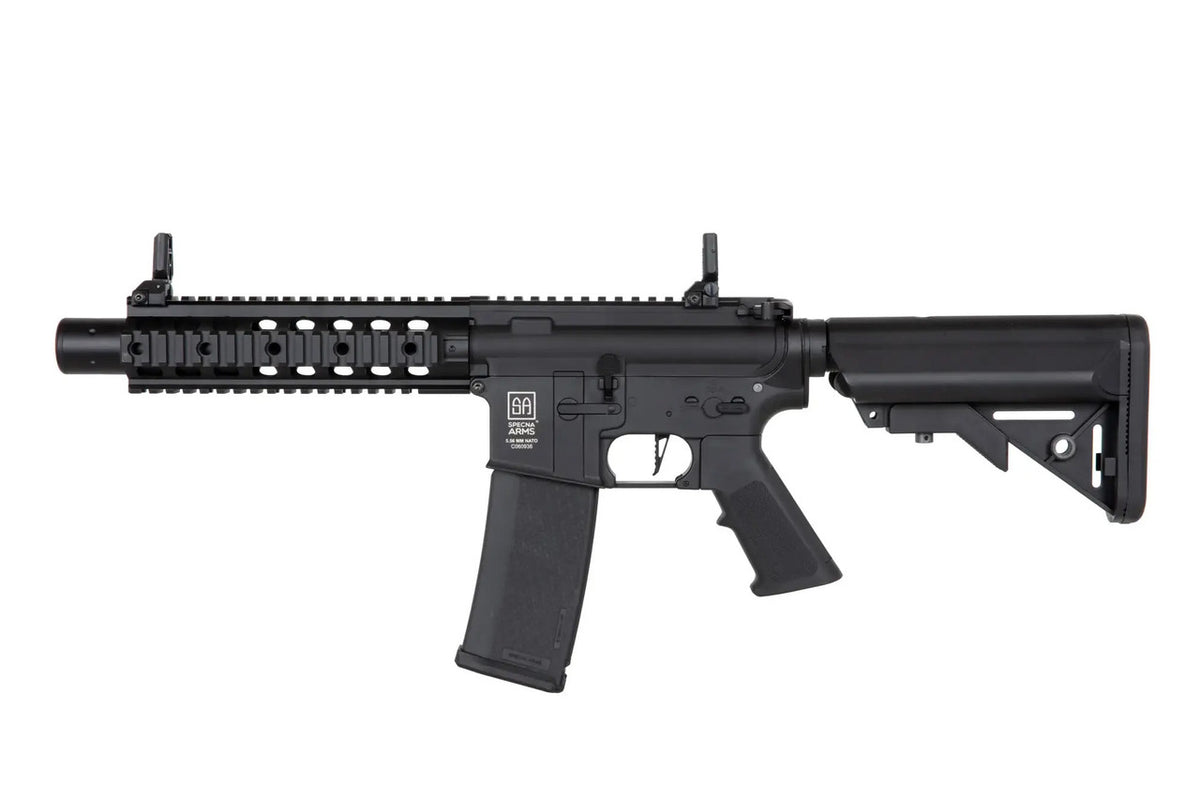 SPECNA ARMS AEG rifle with tactical rail and adjustable stock for airsoft enthusiasts