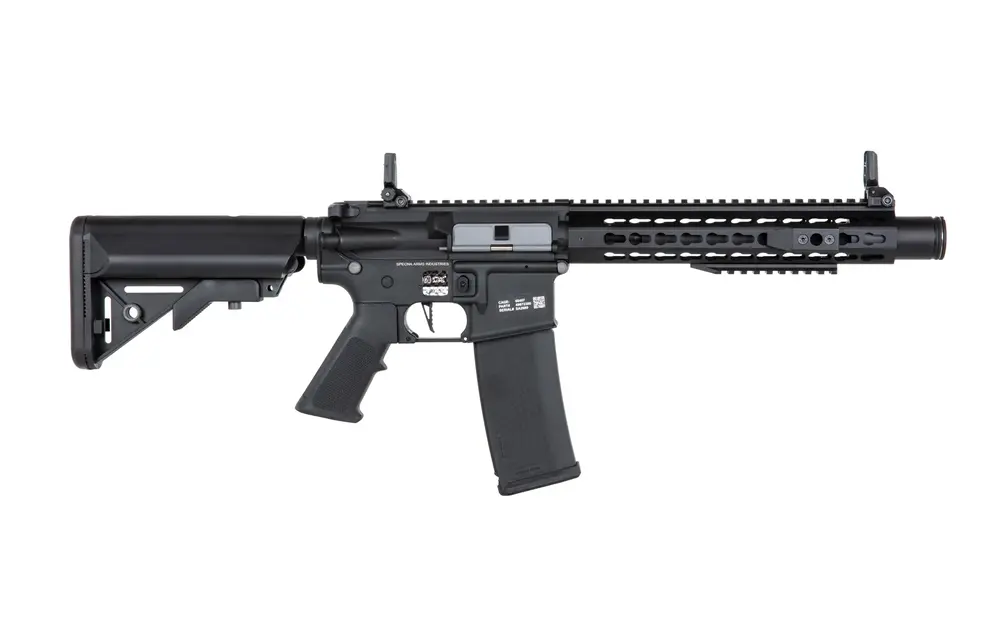 Specna Arms C07 airsoft rifle AEG in black with adjustable stock MLOK handguard flip up sights