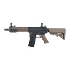 SPECNA ARMS C08 CORE airsoft gun tan and black compact AEG with collapsible stock railed handguard and flip sights