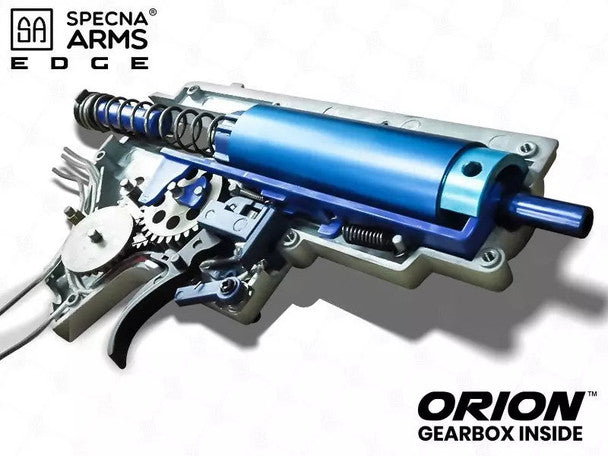 Specna Arms E07 Edge Light Ops for sale AEG internal Orion gearbox showing blue cylinder spring gears and trigger