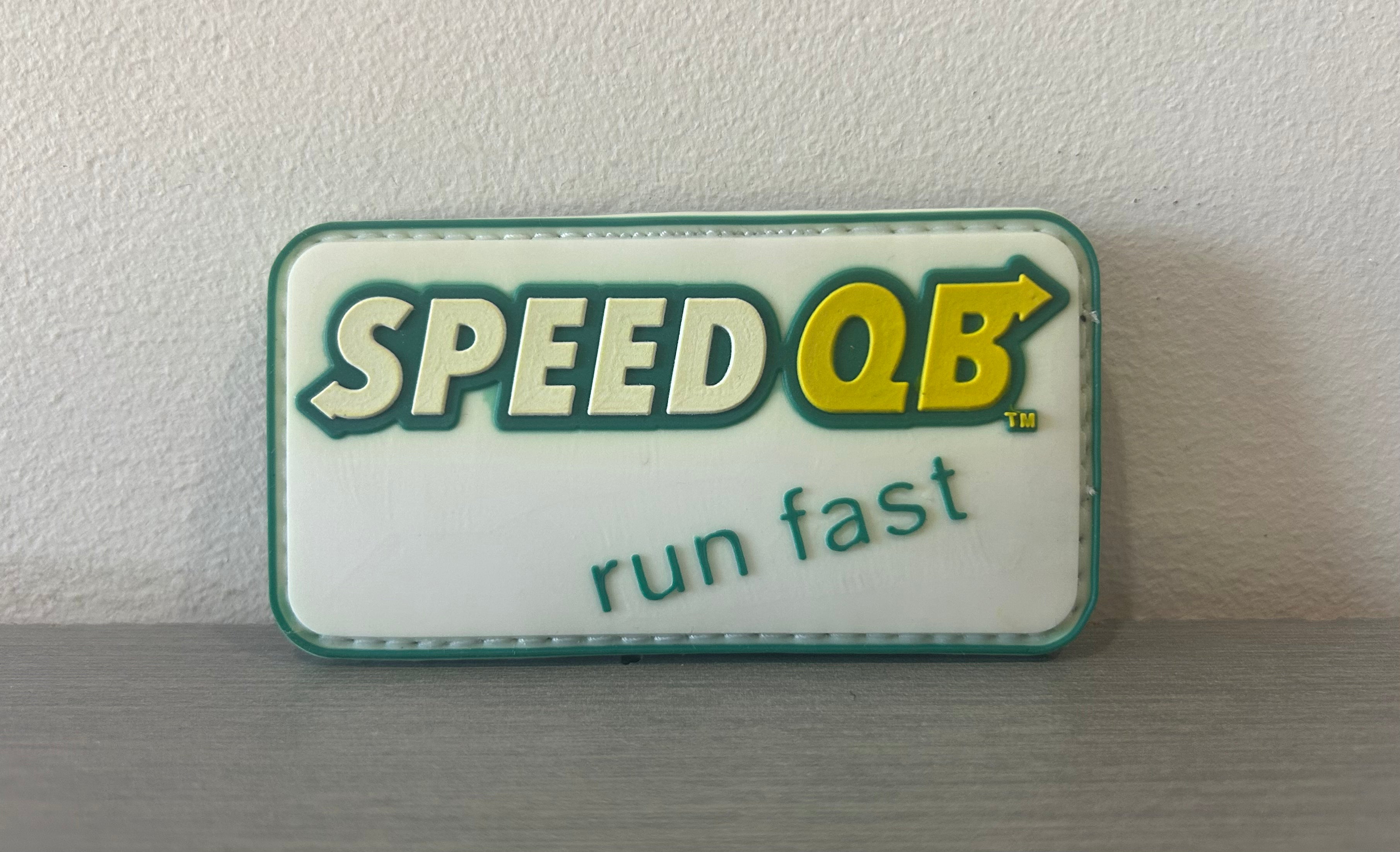 QB PVC PATCH WHITE featuring SpeedQB logo and Run Fast text in vibrant colors