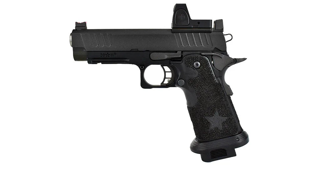 Army Armament Staccato Airsoft pistol with detailed parts and features, ideal for airsoft enthusiasts