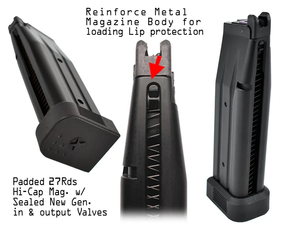Staccato Airsoft Pistol Magazine with Reinforced Metal Body and 27 Rounds Capacity