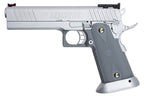 Silver ARMY ARMAMENT hi capa airsoft pistol with gray textured grip and adjustable sights