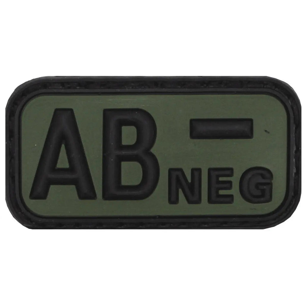 DISTRICT AIRSOFT olive green PVC morale patch with raised black AB negative label for tactical gear airsoft blood type patch
