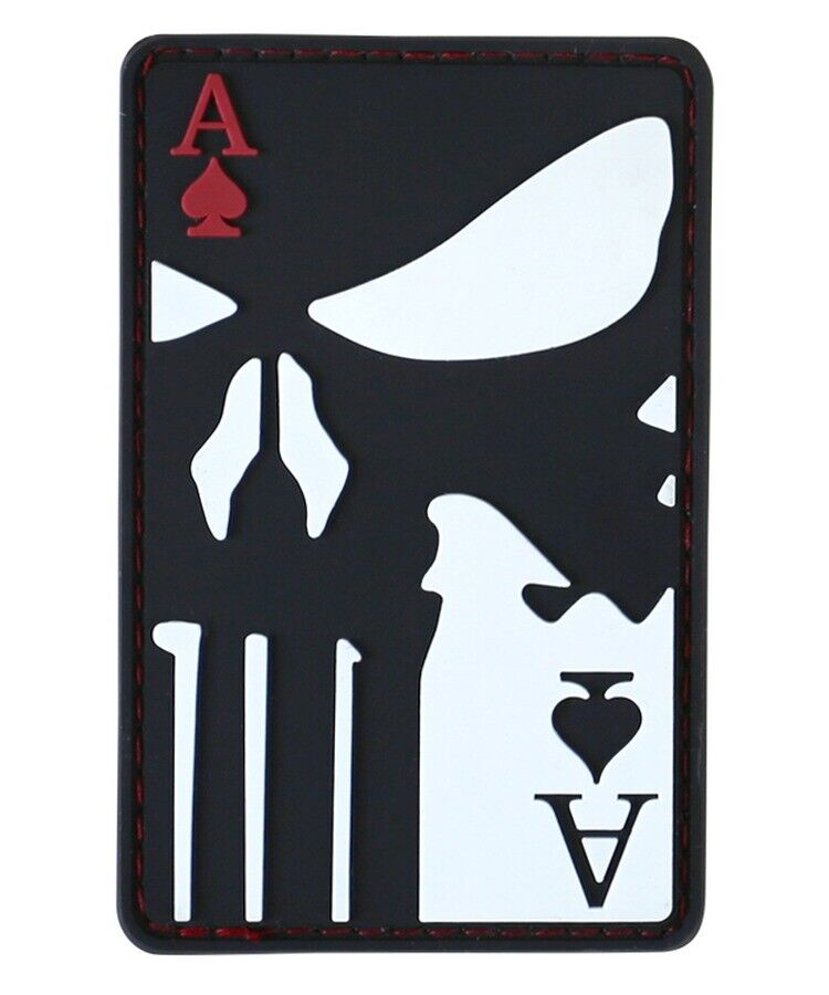 District Airsoft black PVC patch with skull playing card design and ace symbols airsoft PVC ace of spade patch