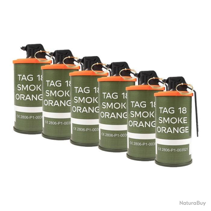Taginn tag-18 orange smoke grenades six-pack for training and simulation purposes
