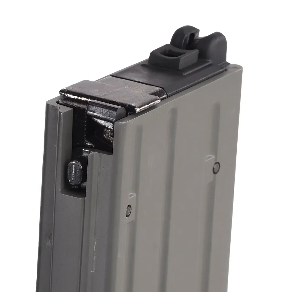 Tokyo Marui MWS mag in a sleek gray design, ideal for airsoft enthusiasts and reliable performance