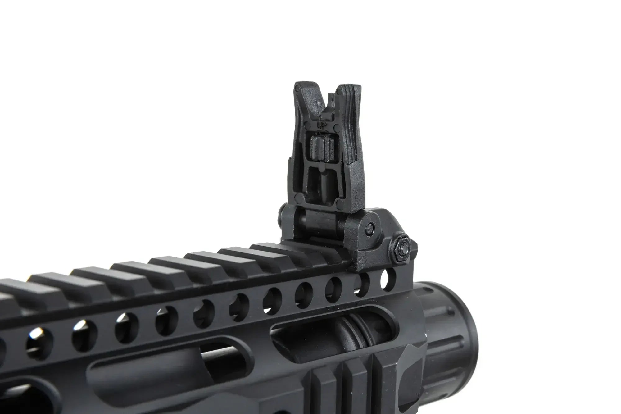 Close-up view of TRINITY ARMAMENT GA-TA01 AEG 11.5 front sight on a sleek black rail system