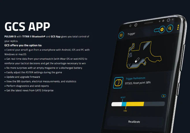 TRINITY ARMAMENT smartphone app interface for controlling your AEG replica with features and diagnostics
