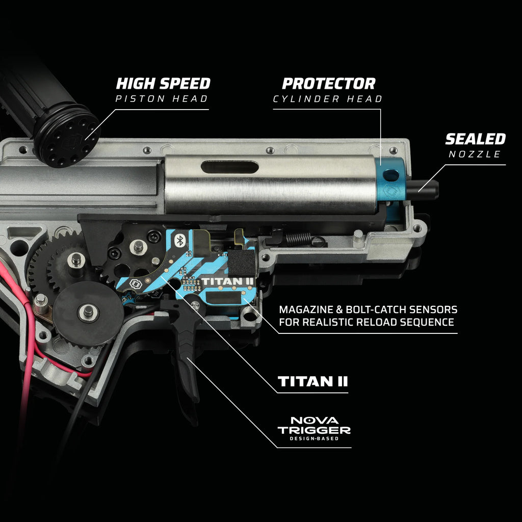 TRINITY ARMAMENT AEG internal components showing TITAN II system and sealed nozzle for advanced performance