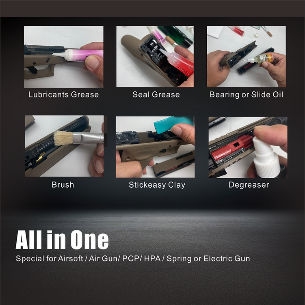 ULTRA FORCE AIRSOFT MAINTENANCE KIT with lubricants, brush, degreaser, and clay for complete airsoft care