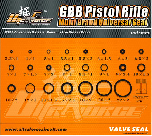Ultraforce Airsoft O-Ring Kit containing various sizes for GBB pistols and rifles