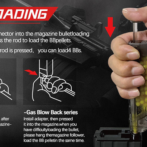 Instructions for loading the ULTRA FORCE AIRSOFT SPEED LOADER 90 rnd with gas blowback series magazines