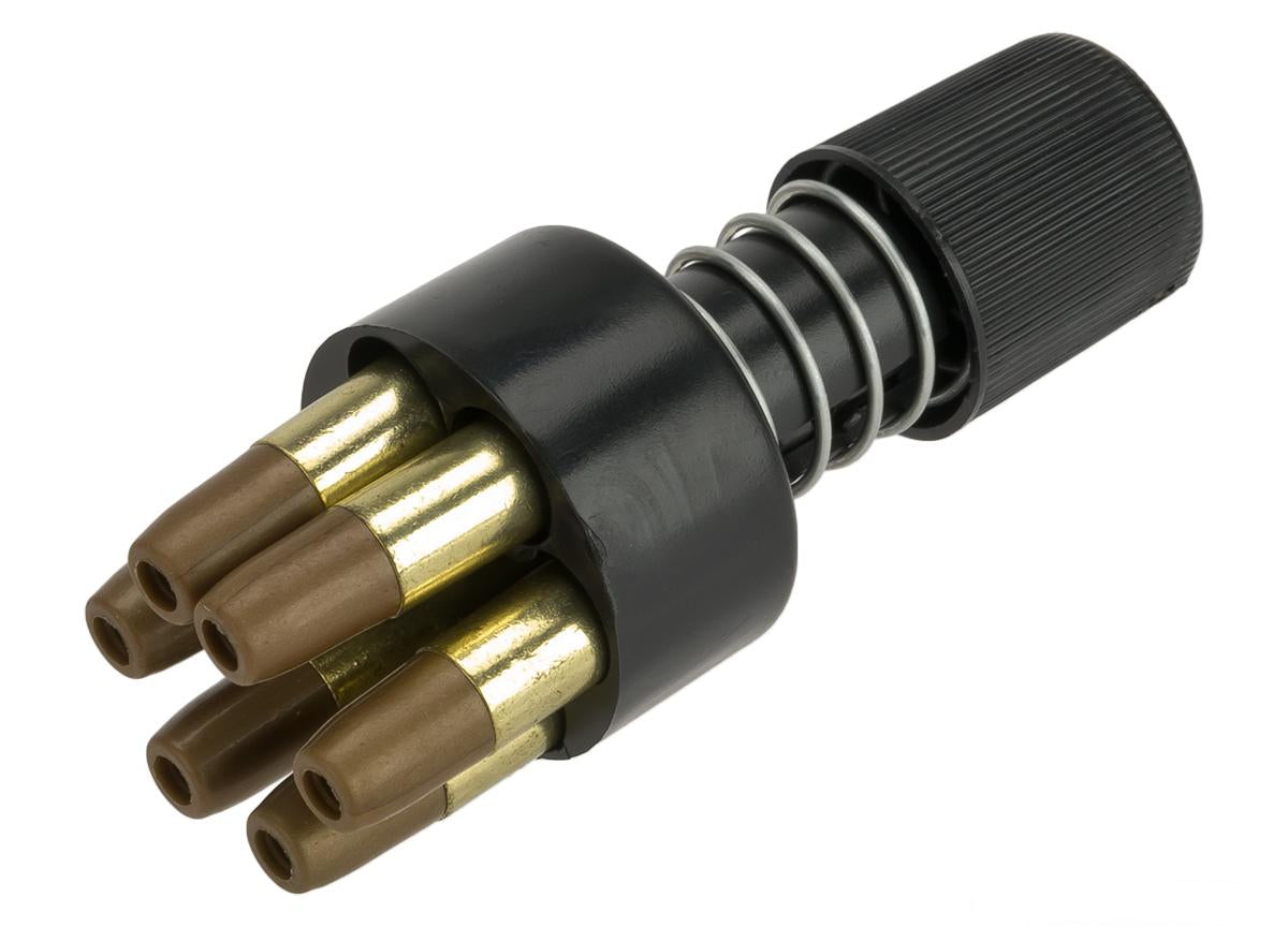 VALKEN airsoft revolver speed loader six shell spring loaded loader with black knob and brass casings