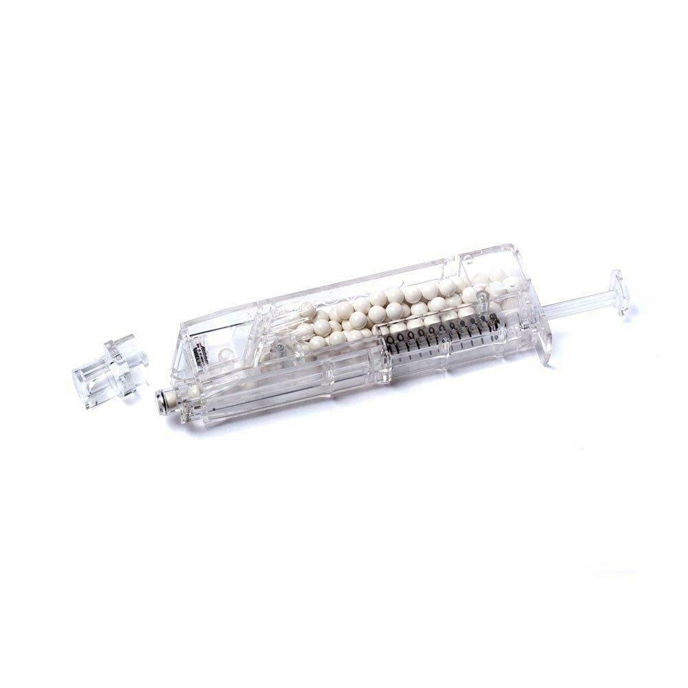 GG clear plastic airsoft speed loader 100 rounds with plunger and removable cap for fast reloads