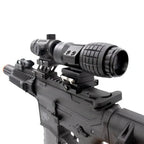 Valken 3x magnifier mounted on a tactical rifle for improved aiming and targeting precision