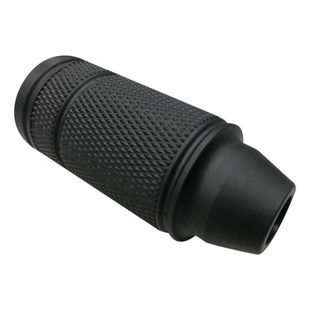 VALKEN AIRSOFT FLASH HIDER in Black with a textured grip for enhanced shooting accuracy