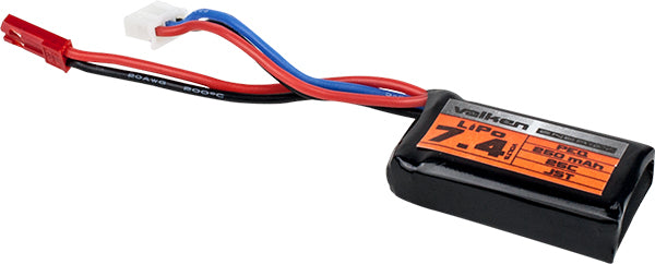 Valken airsoft LiPo battery 7.4v 850mAh compact rectangular pack with red main connector and white balance plug