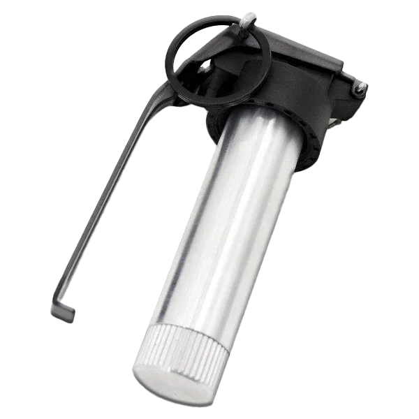 Valken grenade with a metal body and safety pin, designed for airsoft games and tactical training