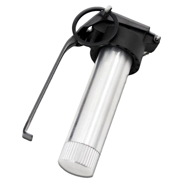 Valken grenade with a metal body and safety pin, designed for airsoft games and tactical training