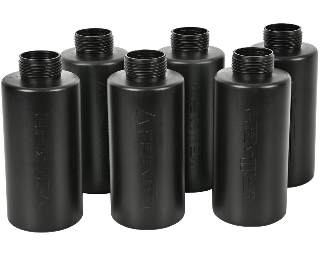 Set of six black Valken Grenade accessory containers with screw-top lids for explosive storage