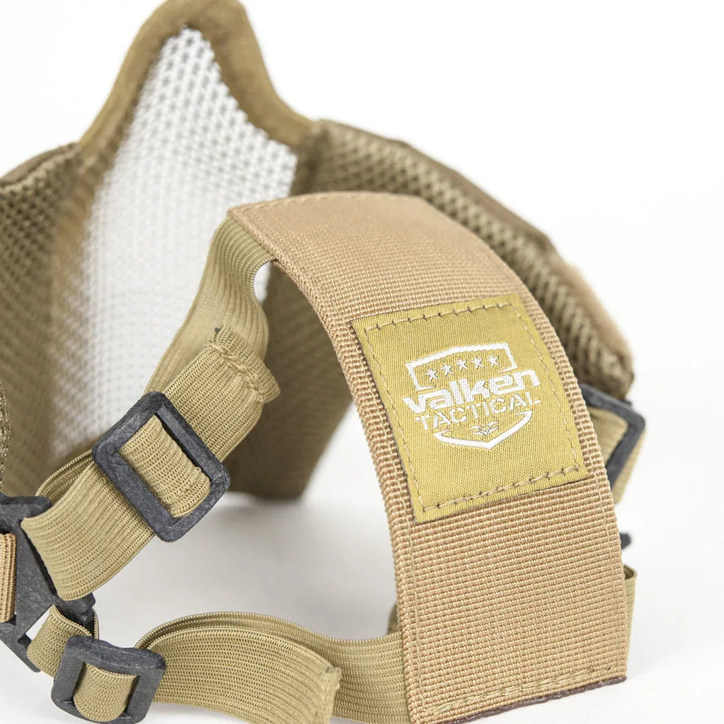 VALKEN TANGO MESH MASK in tan with adjustable straps for tactical airsoft activities