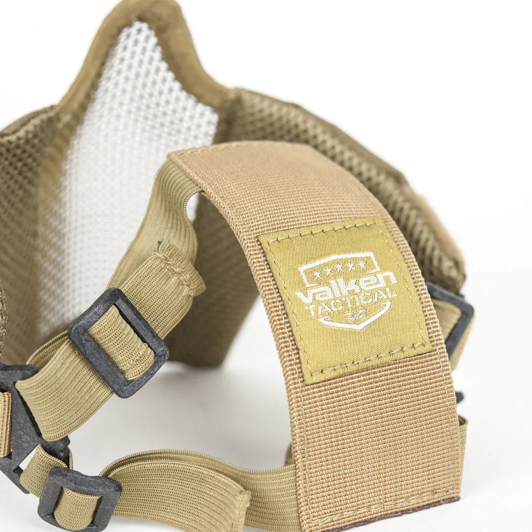 VALKEN TANGO MESH MASK in tan with adjustable straps for tactical airsoft activities