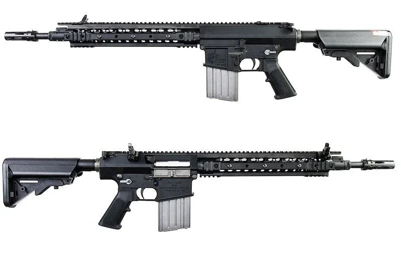 VFC KAC SR25 CARABINE featuring a sleek black design and tactical rail system for accessories
