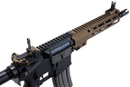 VFC Avalon URGI M4 CQB for sale AEG in tan and black showing upper receiver handguard and flip sights