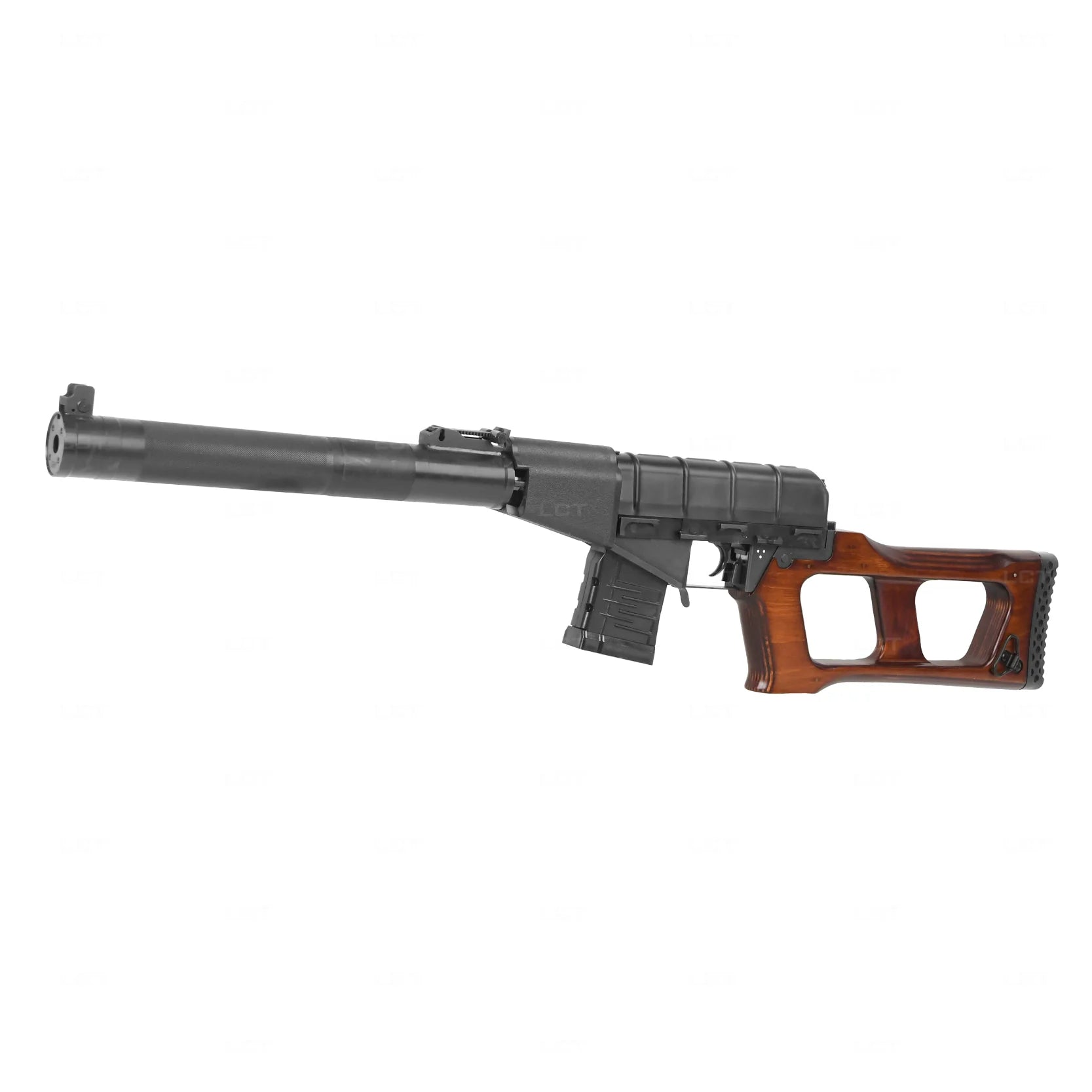 LCT AEG Vintorez Airsoft Gun with Wooden Stock and Tactical Design for Airsoft Enthusiasts