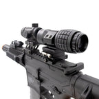 VALKEN 3x magnifier scope mounted on black tactical rifle for enhanced targeting accuracy