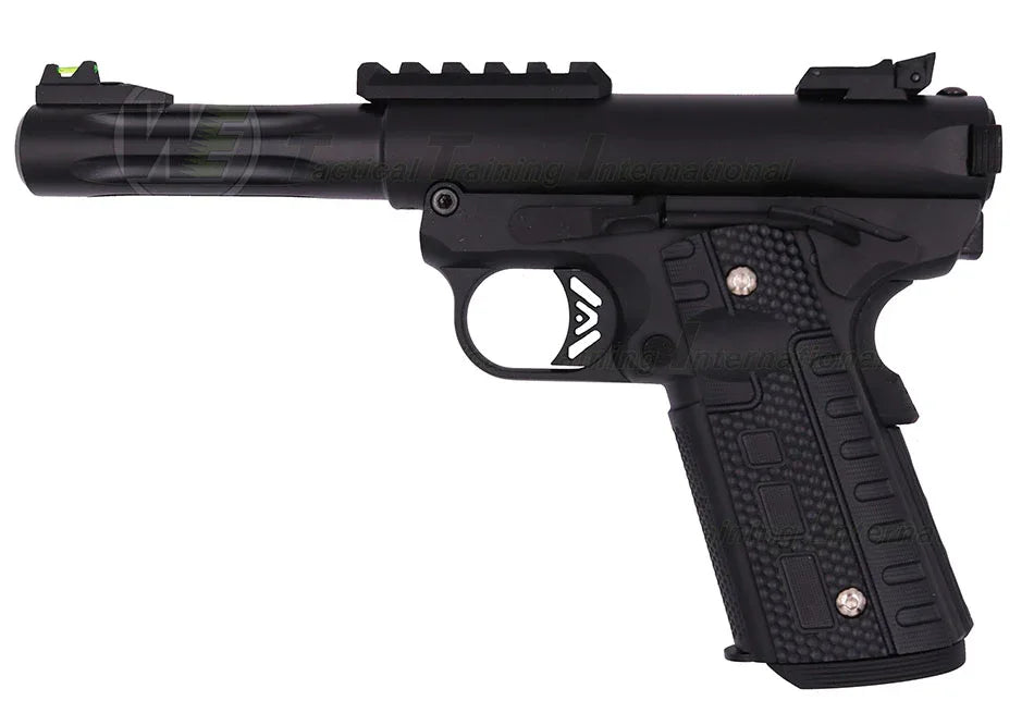 WE Galaxy 1911 airsoft pistol with tactical rail and textured grip for enhanced control