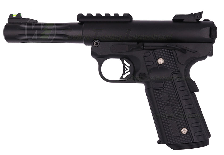 Pistolet WE GALAXY AIRSOFT WE TECH noir avec canon allongé et détails texturés