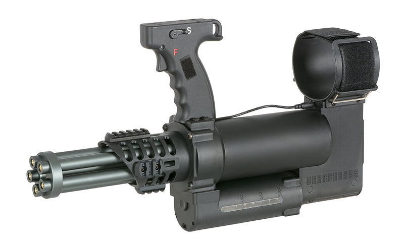 WELL PRO MINIGUN AIRSOFT AEG with black grip and multi-barrel design for realistic airsoft gameplay