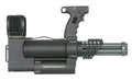 Rotary minigun airsoft blaster with dark gray body, pistol grip, and side handle