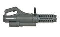 Airsoft minigun blaster with carry handle and ventilated barrel, dark gray
