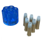 WELL REVOLVER SHELL and holder set in blue with six brass cartridges for airsoft guns