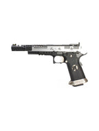 ARMORERWORKS 38 supercomp AIRSOFT pistol with silver slide and black textured grip